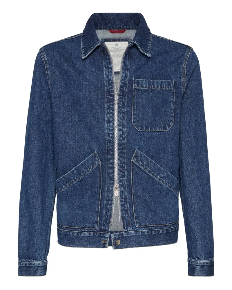 Brunello Cucinelli Jeansjacke mit aufgesetzter Tasche - Blau Blau