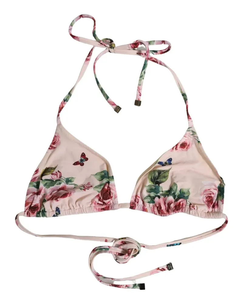 Dolce & Gabbana floral-print halterneck bikini top - Rosa Rosa