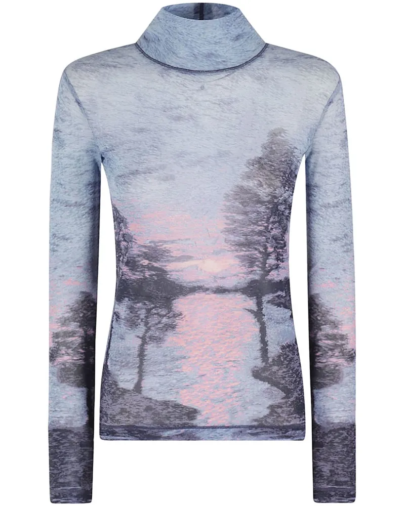 Kitsuné Mesh-Oberteil mit Landschafts-Print - Grau Grau