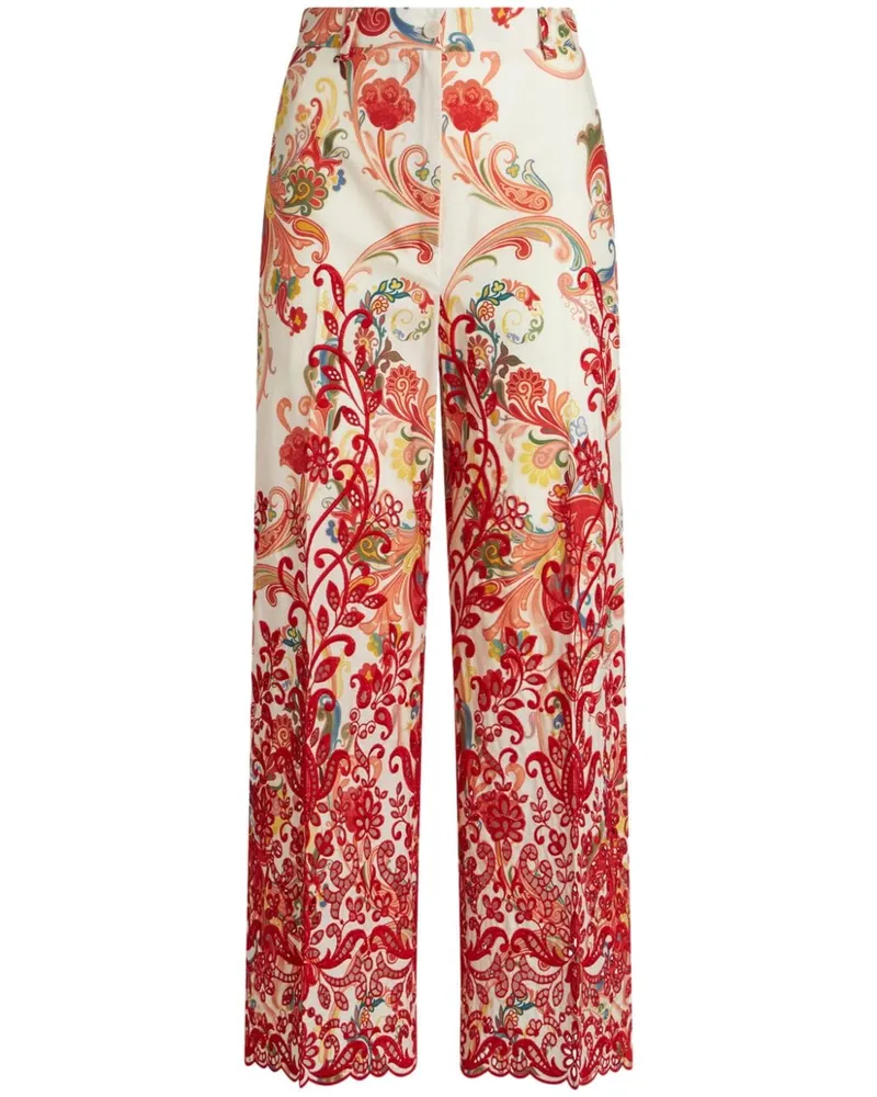 Etro Bestickte Hose mit Paisley-Print - Weiß Weiß