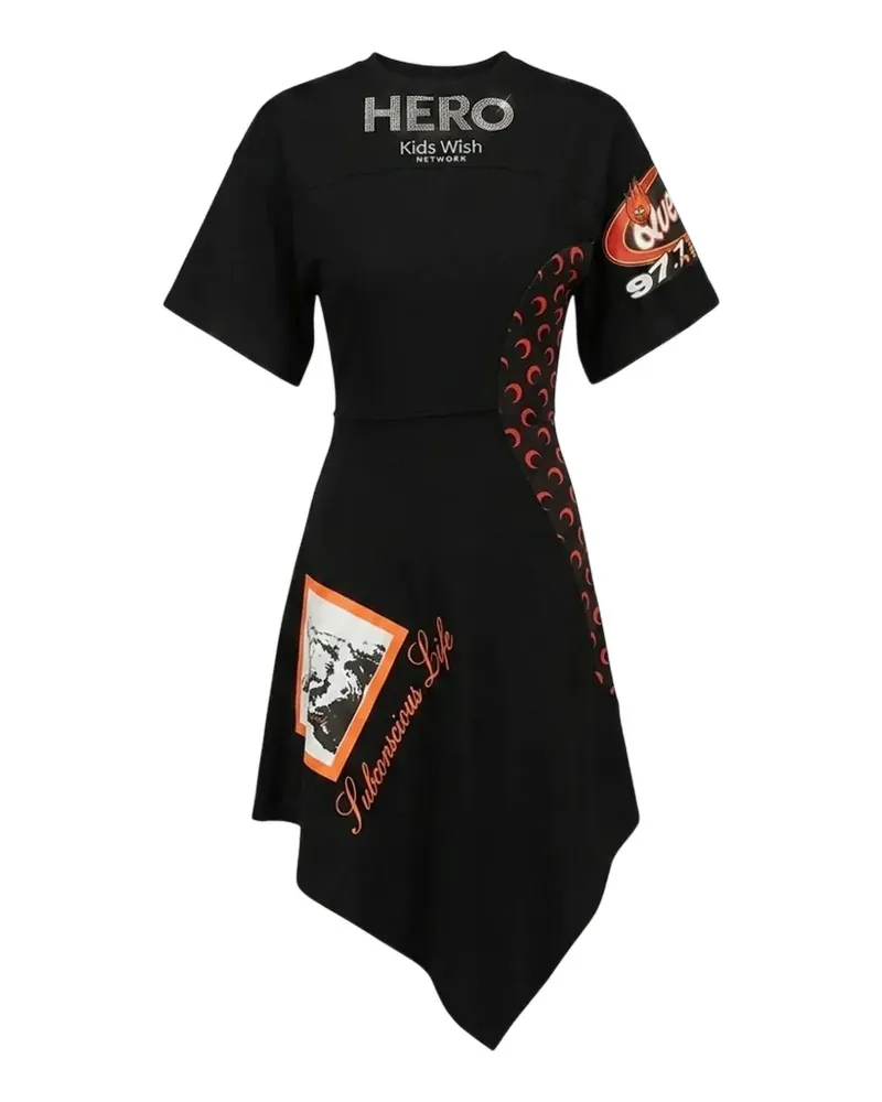 Marine Serre Asymmetrisches Patchwork-Kleid - Schwarz Schwarz