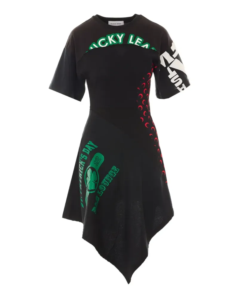 Marine Serre asymmetrical patchwork dress - Schwarz Schwarz