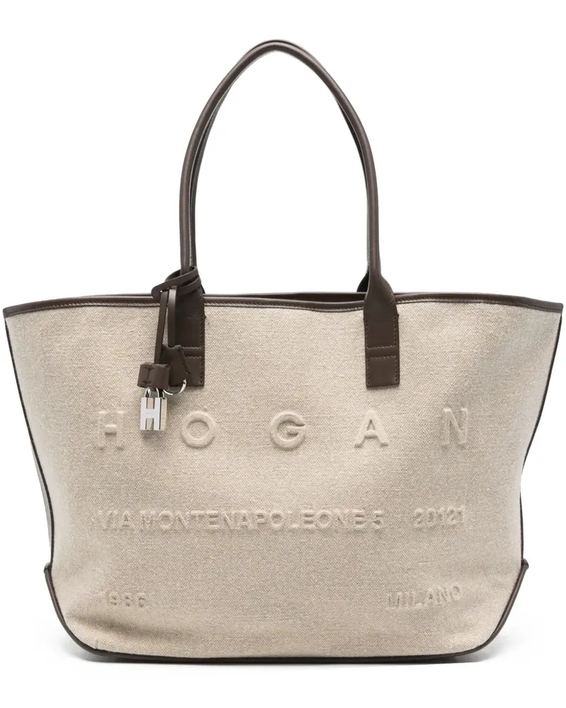 Hogan embossed-logo padlock tote bag - Nude Nude