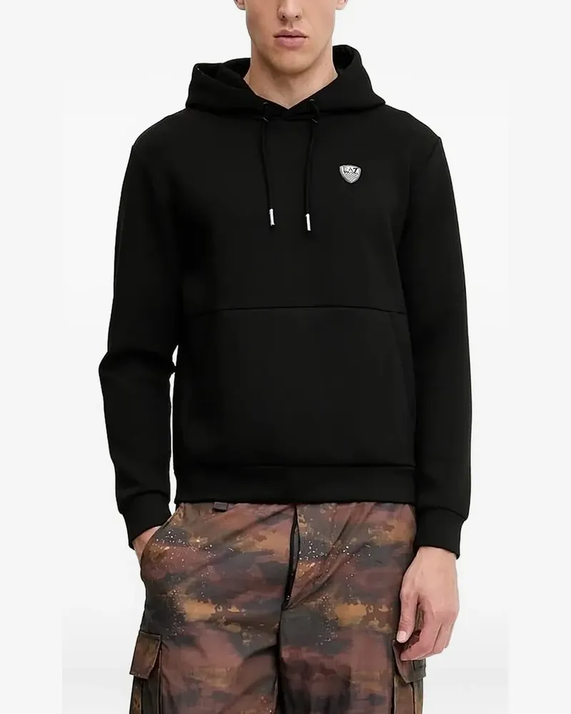 EA7 Hoodie mit Logo-Schild - Schwarz Schwarz