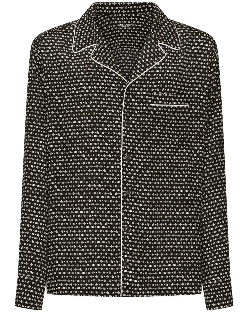 Dolce & Gabbana Hemd aus Seide mit DG-Print - Schwarz Schwarz