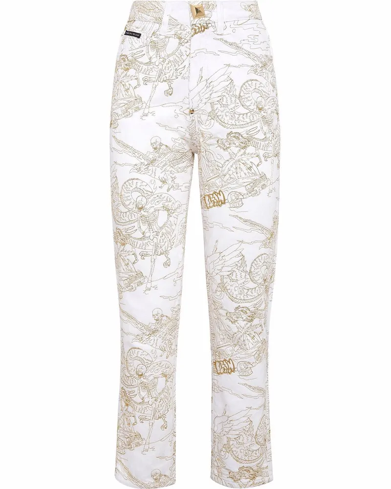 Philipp Plein Cropped-Jeans mit Skelett-Print - Weiß Weiß