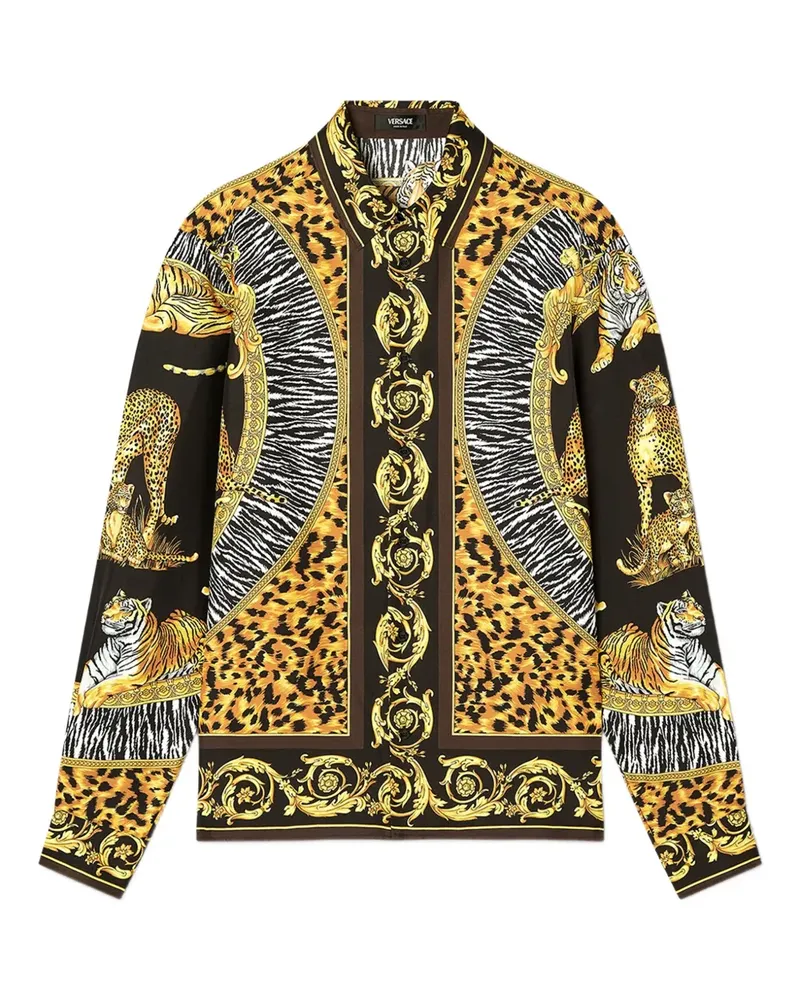 Versace Wild Cats Seidenhemd mit Print - Schwarz Schwarz