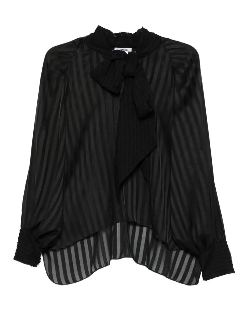 Parlor striped pussy-bow-collar blouse - Schwarz Schwarz