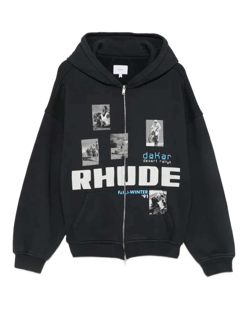 RHUDE logo-print zip-up hoodie - Schwarz Schwarz