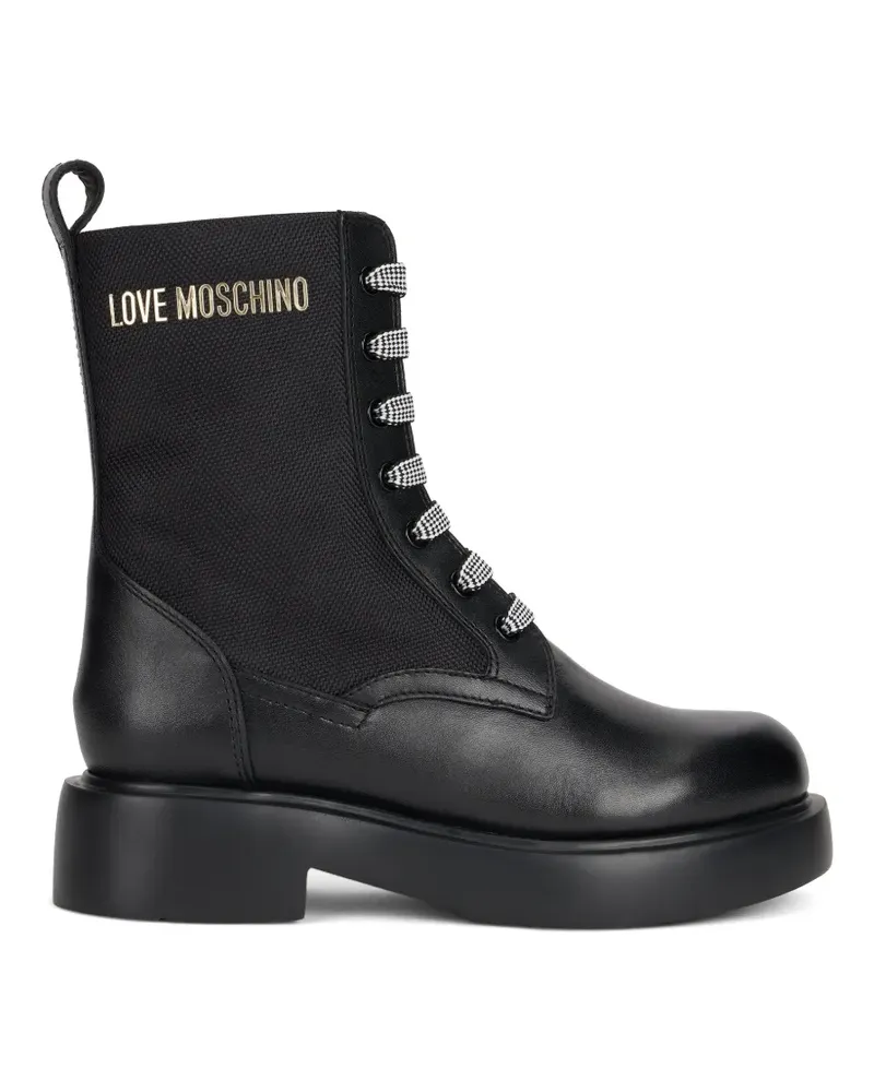 Moschino Schnürstiefeletten mit Logoplakette - Schwarz Schwarz