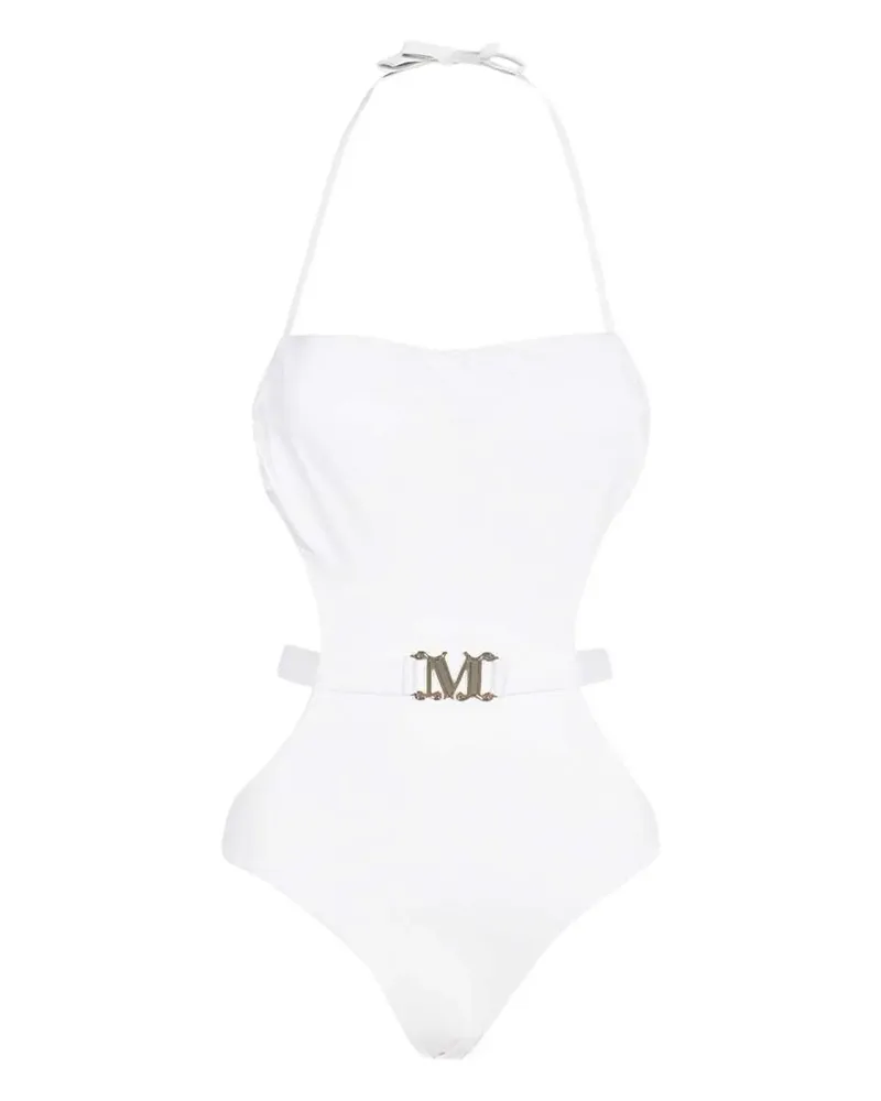Max Mara Badeanzug mit Logo-Schild - Weiß Weiß