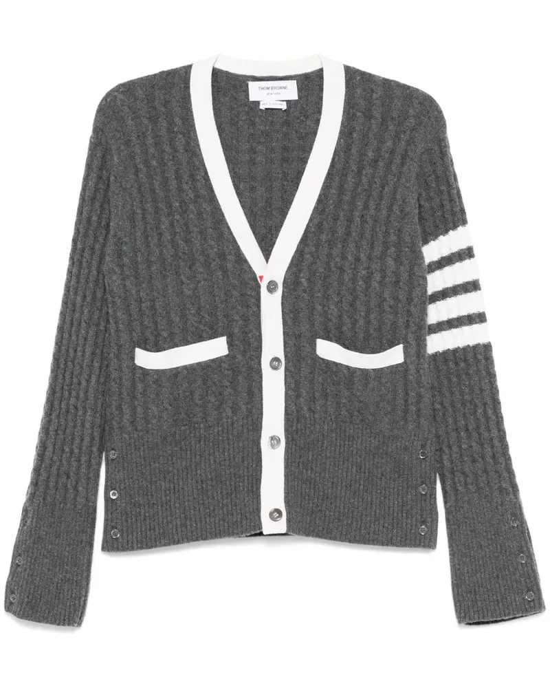 Thom Browne 4 Bar Stripe Cardigan mit Zopfmuster - Grau Grau