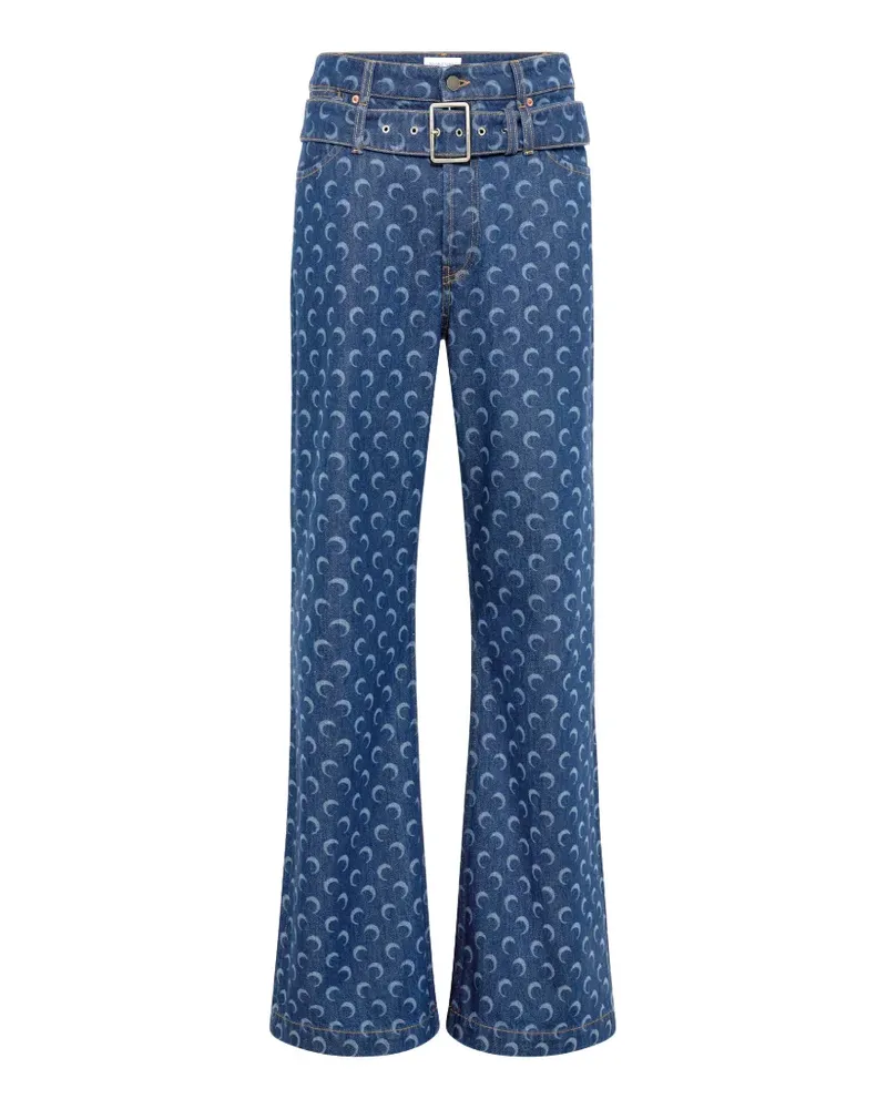 Marine Serre crescent moon-print belted jeans - Blau Blau