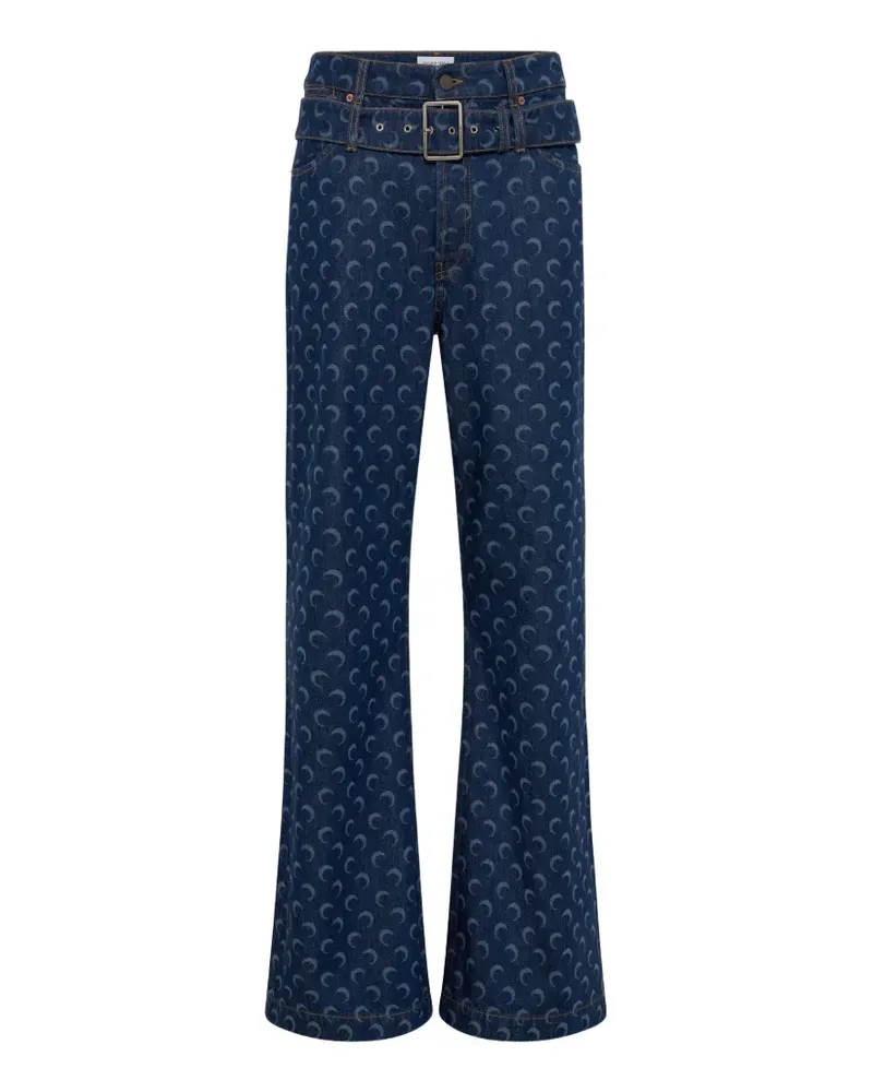 Marine Serre Gürtel-Jeans mit Sichelmond-Print - Blau Blau