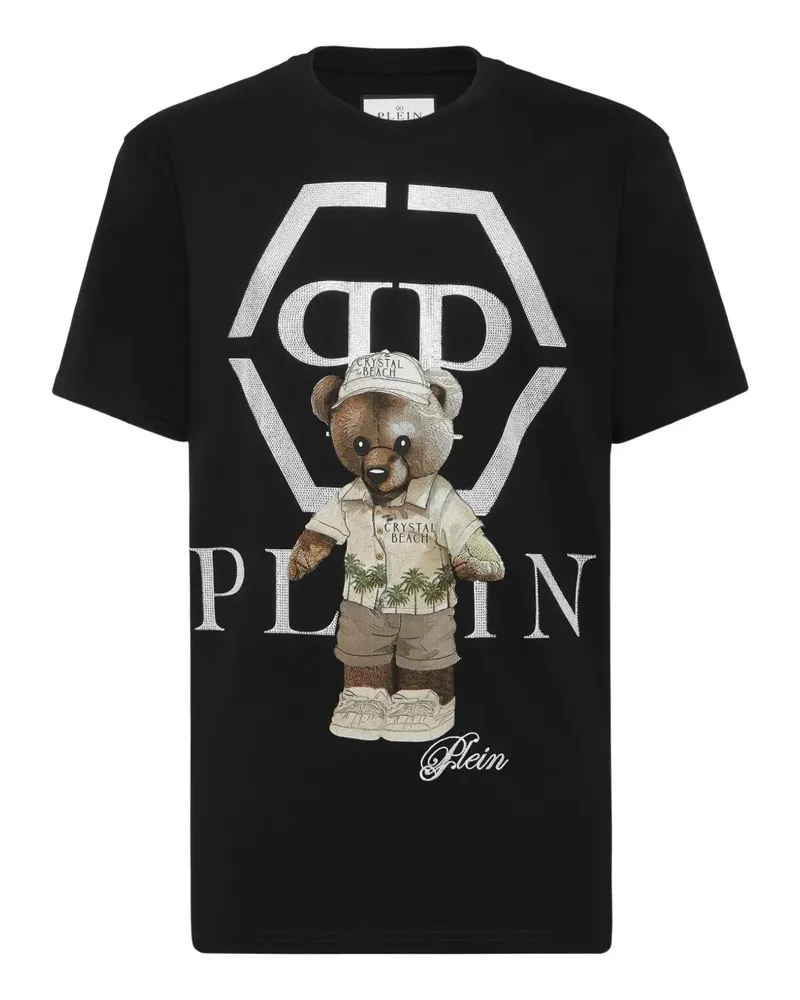 Philipp Plein T-Shirt mit kristallverziertem Teddy - Schwarz Schwarz