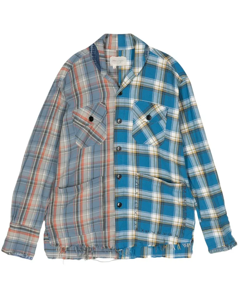 Greg Lauren Kariertes Patchwork-Hemd - Blau Blau
