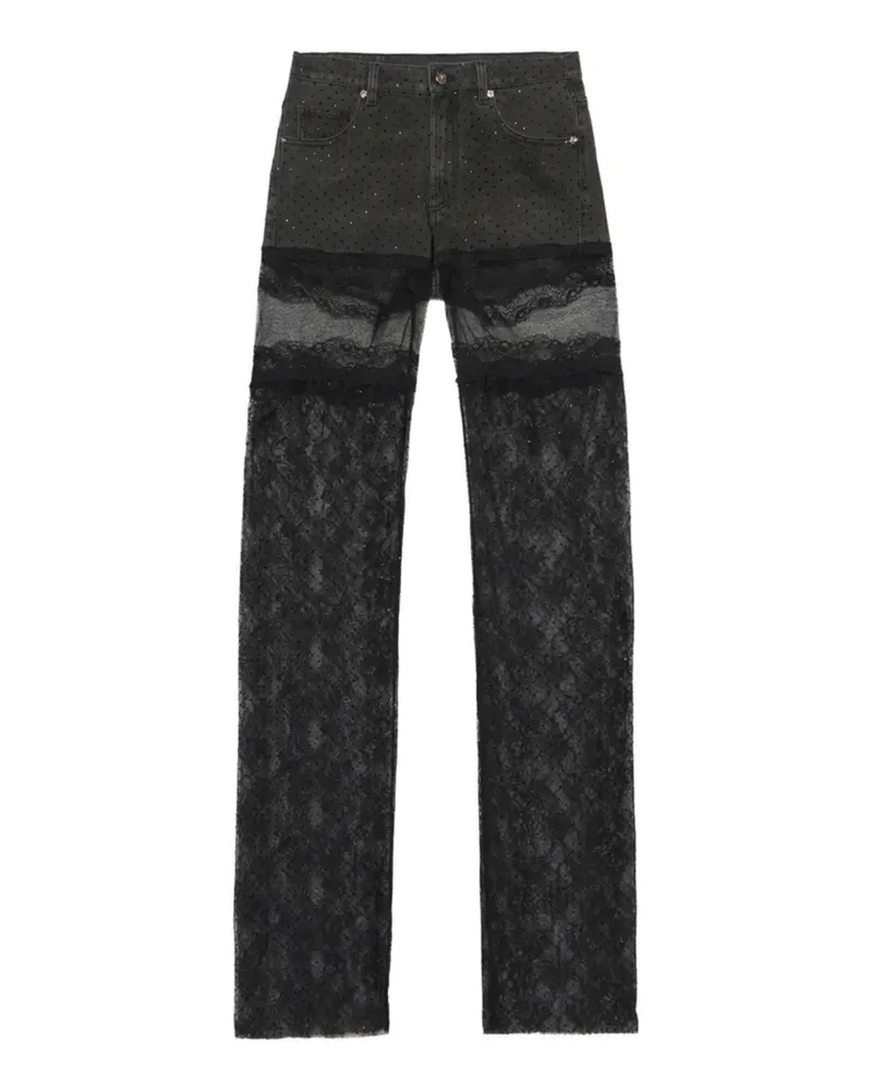 Blumarine Strassverzierte Hose mit Spitzeneinsätzen - Schwarz Schwarz