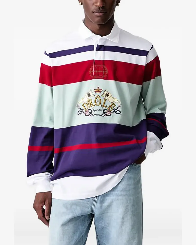 Drôle de Monsieur Gestreiftes Poloshirt mit Stickerei - Weiß Weiß