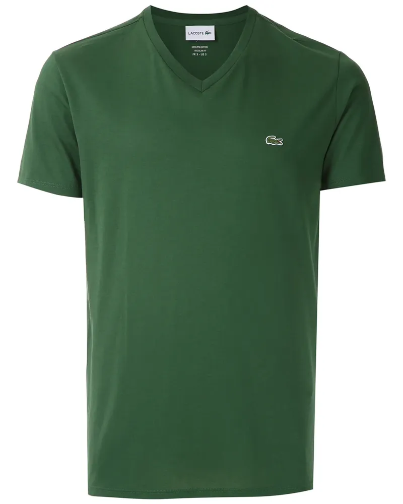Lacoste Besticktes T-Shirt mit V-Ausschnitt - Grün Grün