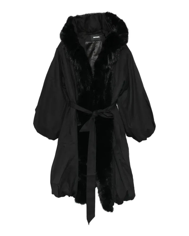 ROTATE Birger Christensen Kapuzenmantel mit Faux Fur - Schwarz Schwarz