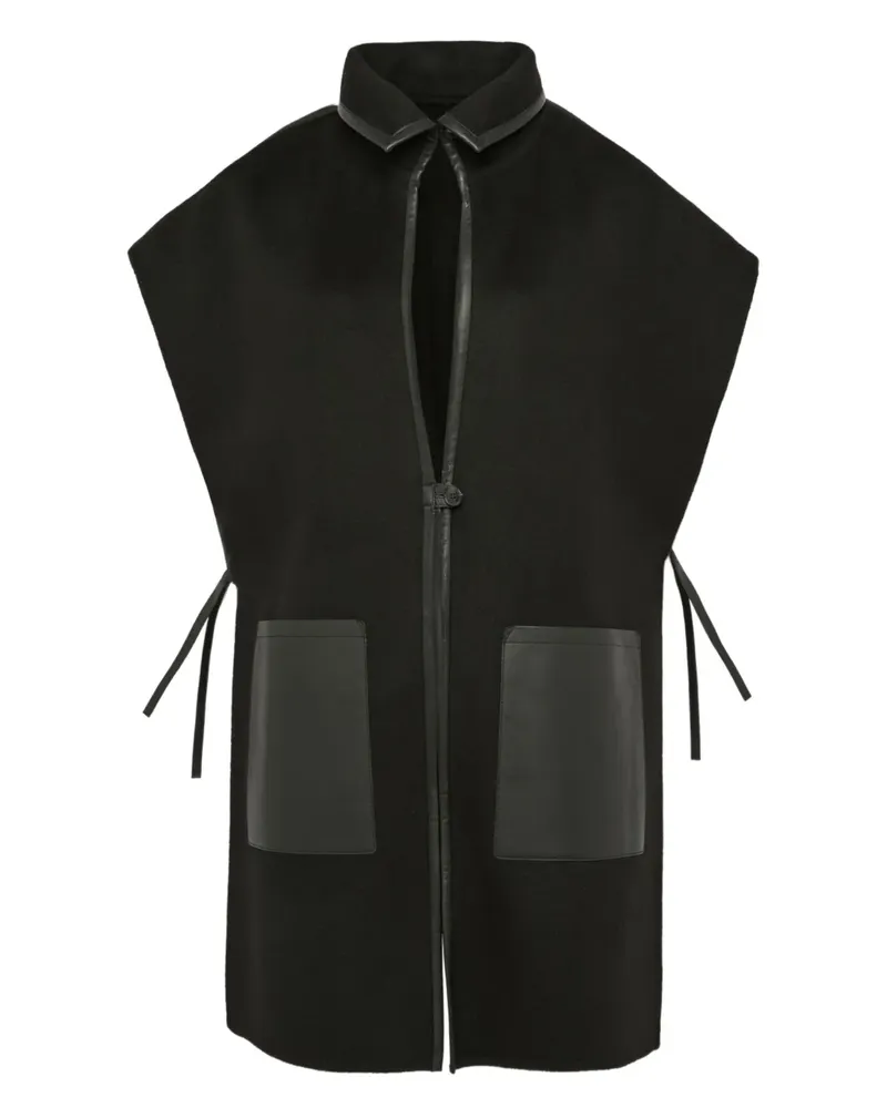 Yves Salomon Doppelseitiges Leder-Woll-Lätzchen - Schwarz Schwarz