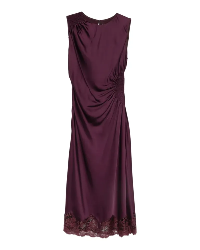 Ermanno Scervino lace-trim ruched-detailing midi dress - Violett Violett