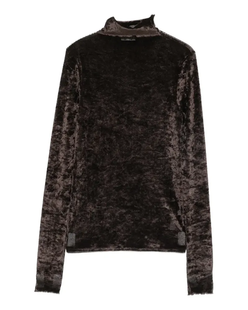 forte_forte crushed-velvet high-neck long-sleeved T-shirt - Braun Braun