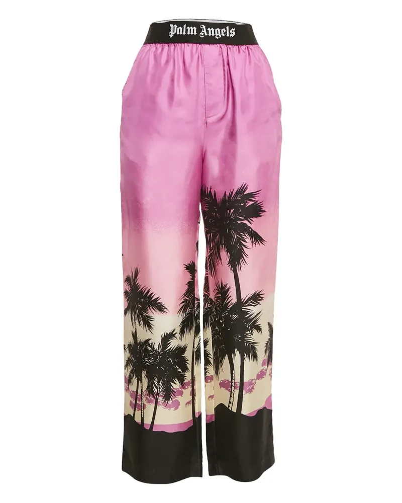Palm Angels Satinhose mit Palmen-Print - Rosa Rosa