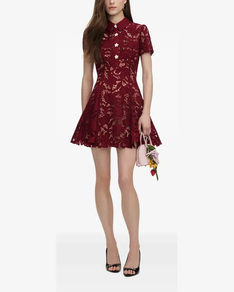 Self-Portrait Minikleid aus Guipure-Spitze mit Blumenknöpfen - Rot Rot
