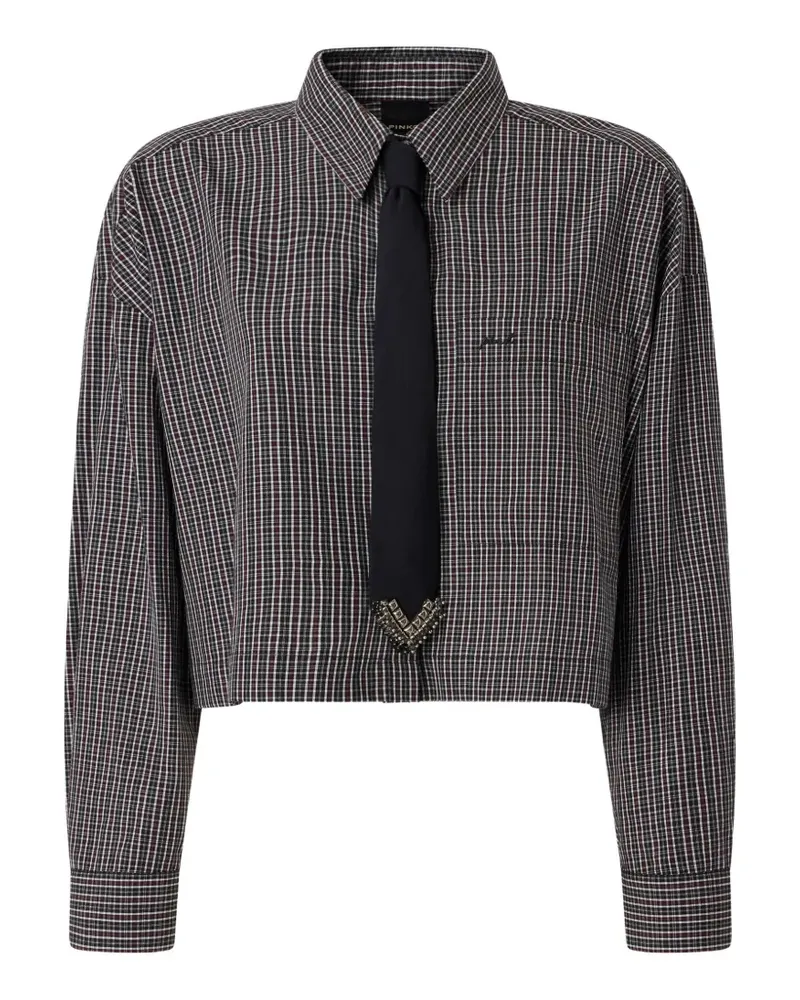 Pinko cropped check shirt with tie - Grau Grau