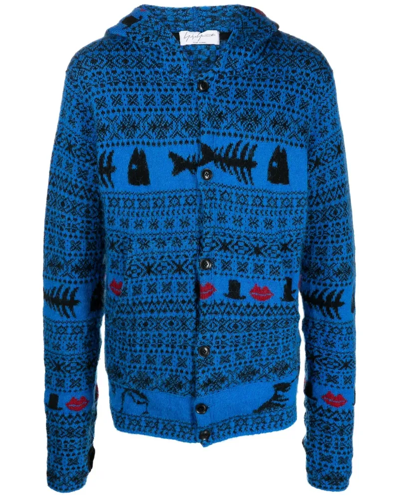 Yohji Yamamoto Cardigan mit Fair-Isle-Strickmuster - Blau Blau