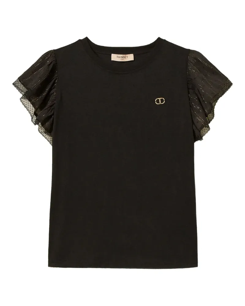 Twin-Set T-Shirt mit Rüschenärmeln - Schwarz Schwarz