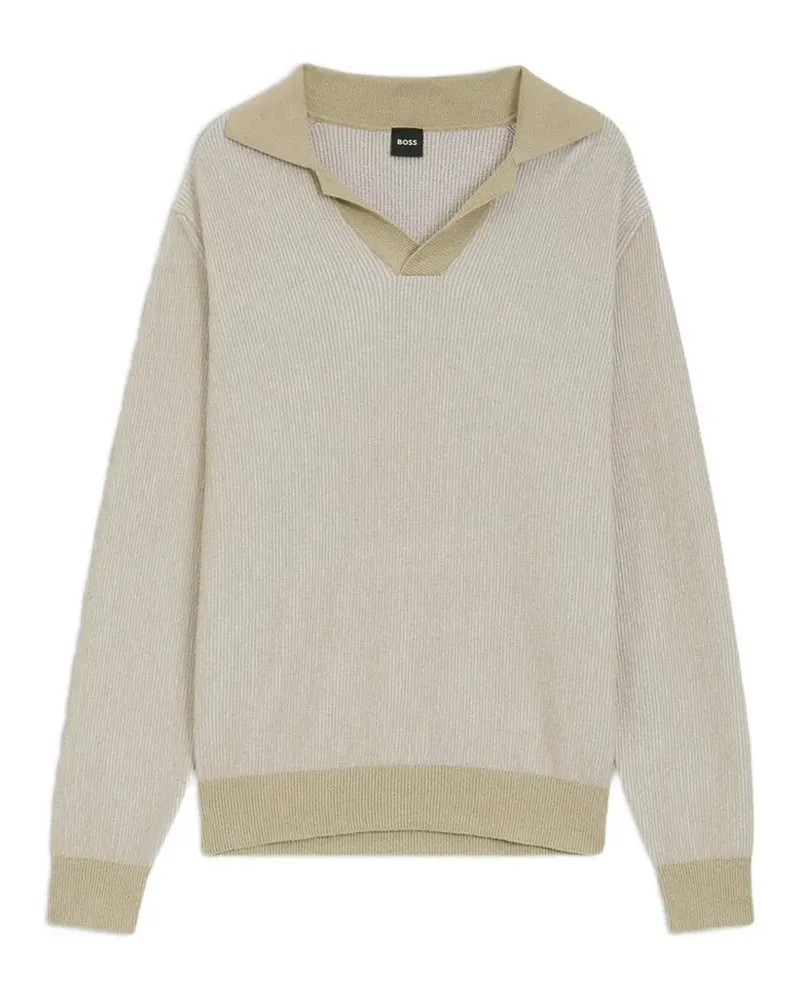 HUGO BOSS ribbed-knit open-collar sweater - Nude Nude