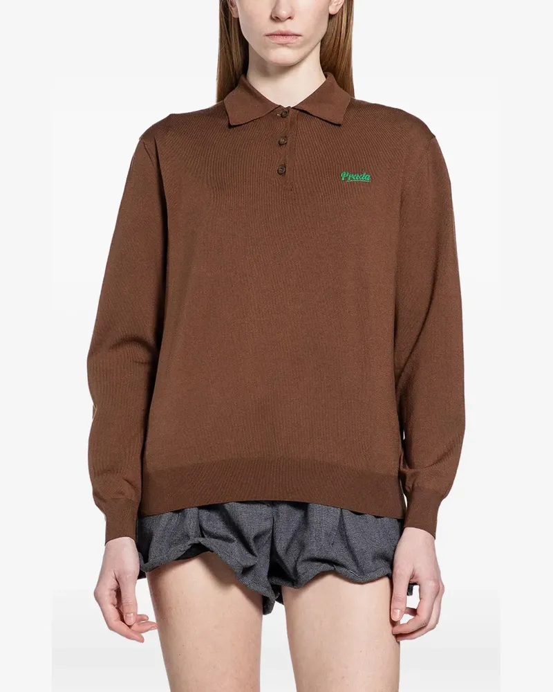 Prada logo-embroidered long-sleeve polo shirt - Braun Braun