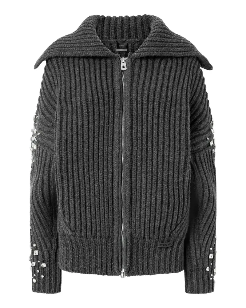 Pinko Gerippter Cardigan mit Kristallen - Grau Grau