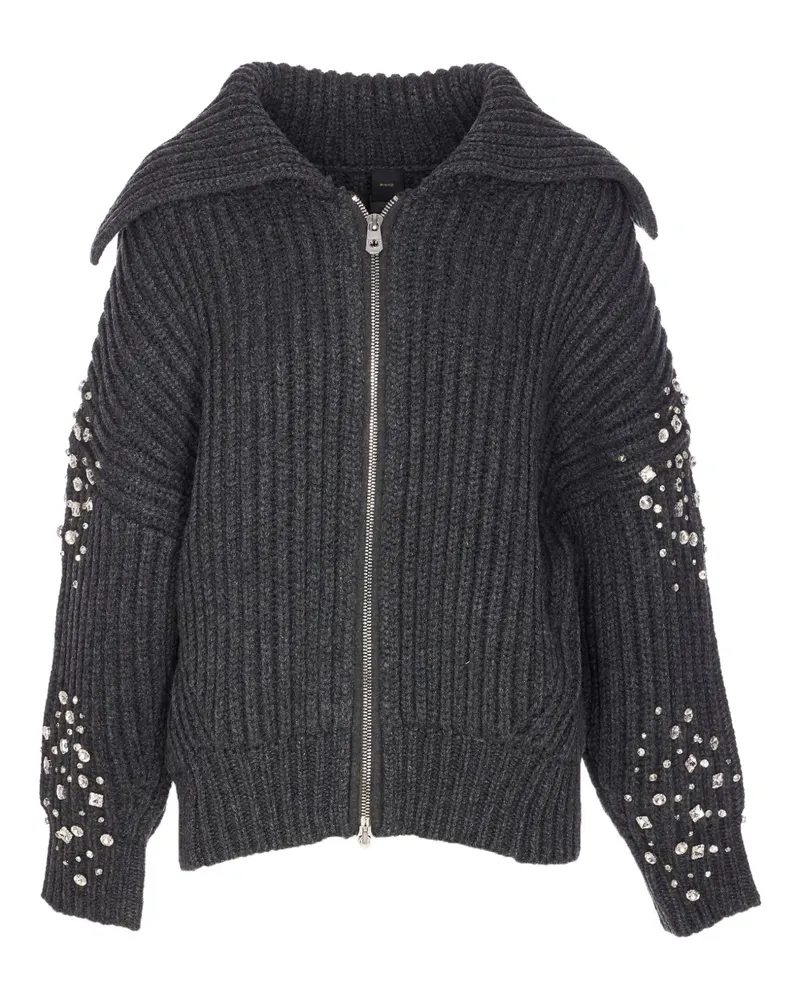 Pinko Gerippter Cardigan mit Kristallen - Grau Grau