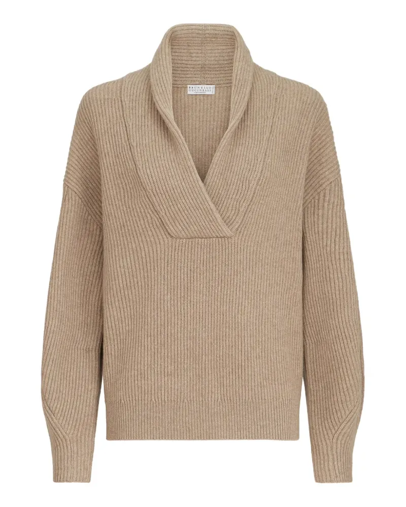 Brunello Cucinelli cashmere English-rib sweater with Monili - Nude Nude
