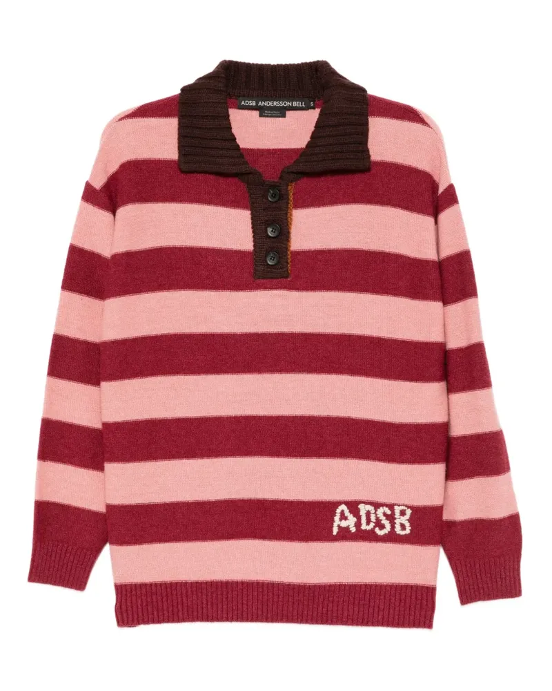 Andersson Bell Gestreiftes Poloshirt mit Logo-Stickerei - Rosa Rosa