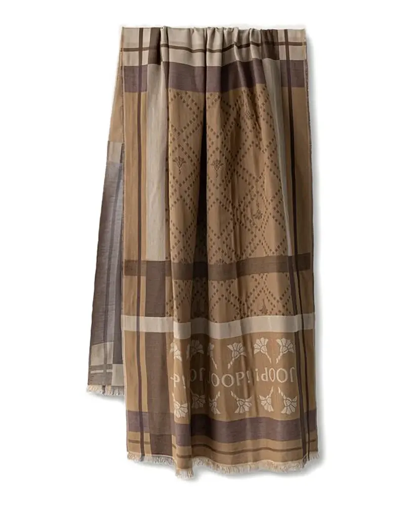 JOOP! Cornflower logo-print fringed scarf - Braun Braun