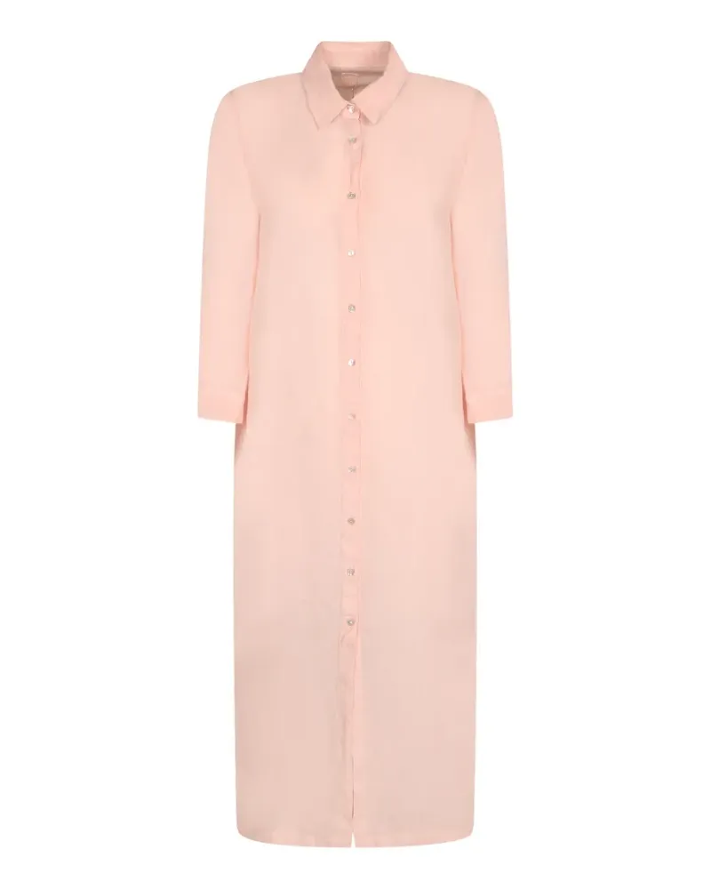 120% Lino long-sleeve shirt midi dress - Rosa Rosa