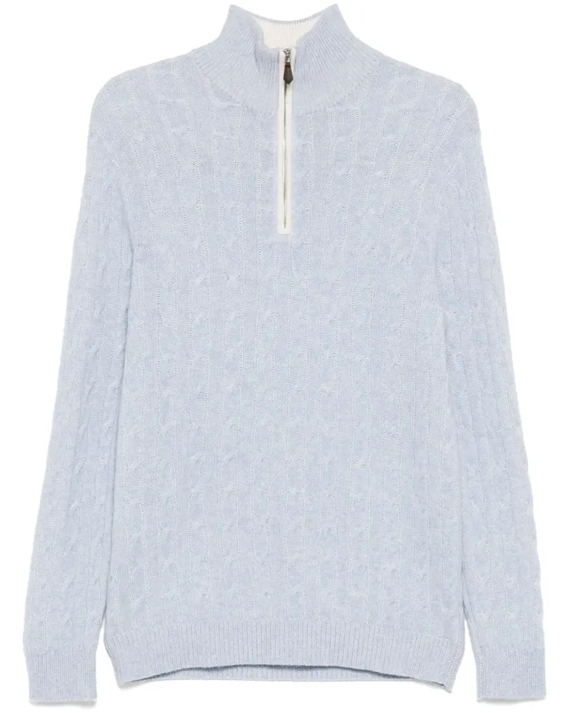 N.Peal Two Tone Cable 1/2 Zip Pullover - Blau Blau