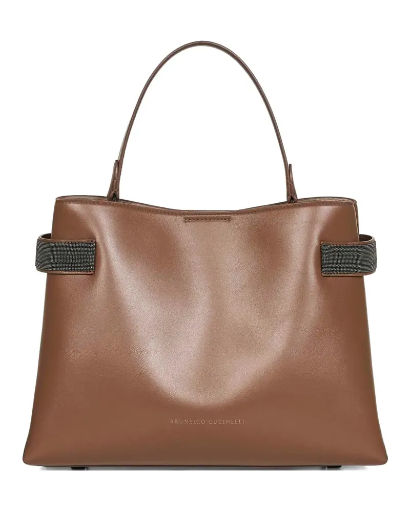 Brunello Cucinelli Essence Schultertasche mit Perlenriemen - Braun Braun