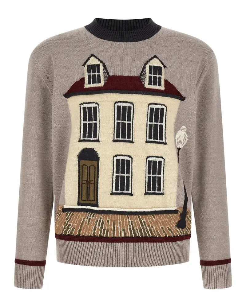 Junya Watanabe Seidenpullover mit Haus-Intarsie - Grau Grau