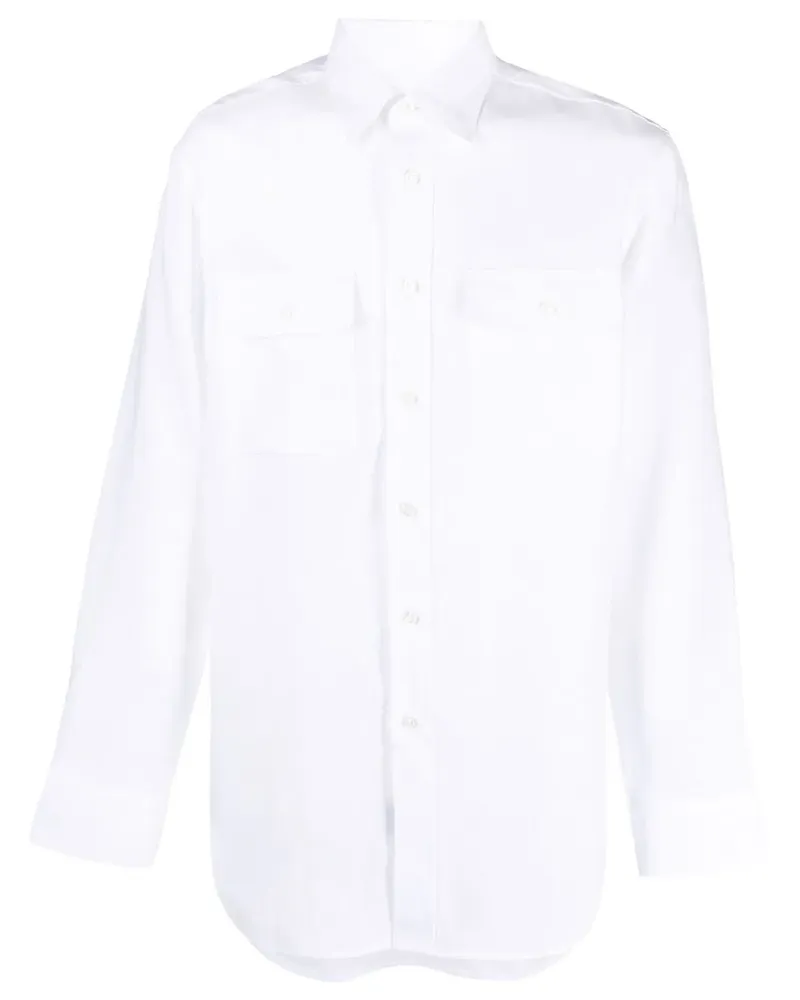 Brioni Leinenhemd mit Knöpfen - Weiß Weiß