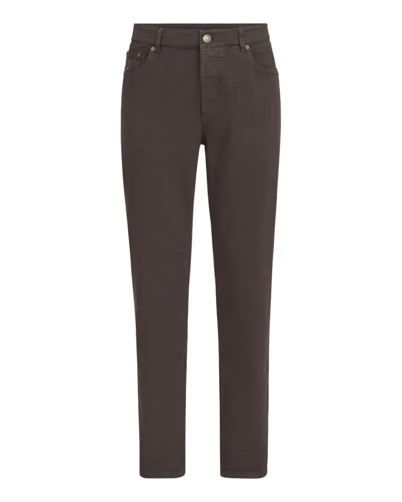 Brunello Cucinelli garment-dyed comfort lightweight-denim traditional-fit five-pocket trousers - Braun Braun