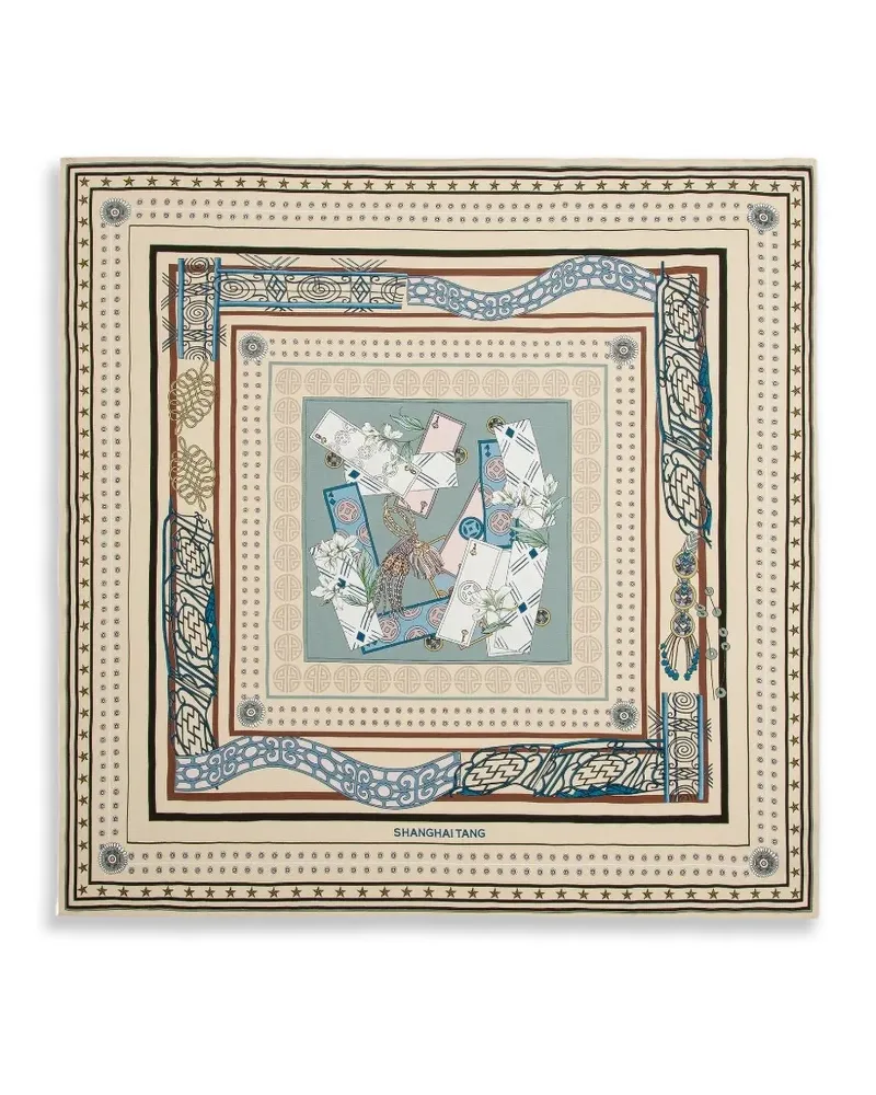 Shanghai Tang A Winning Hand silk foulard - Nude Nude