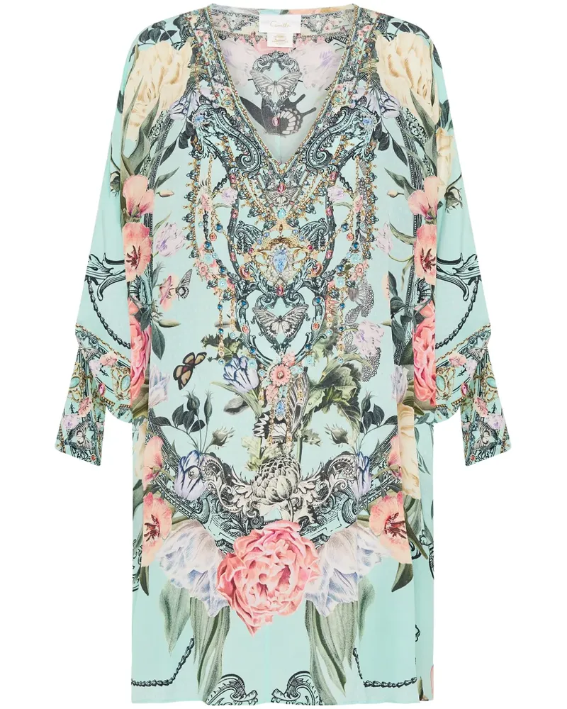 Camilla Seidenkleid mit Petal Promise Land-Print - Blau Blau