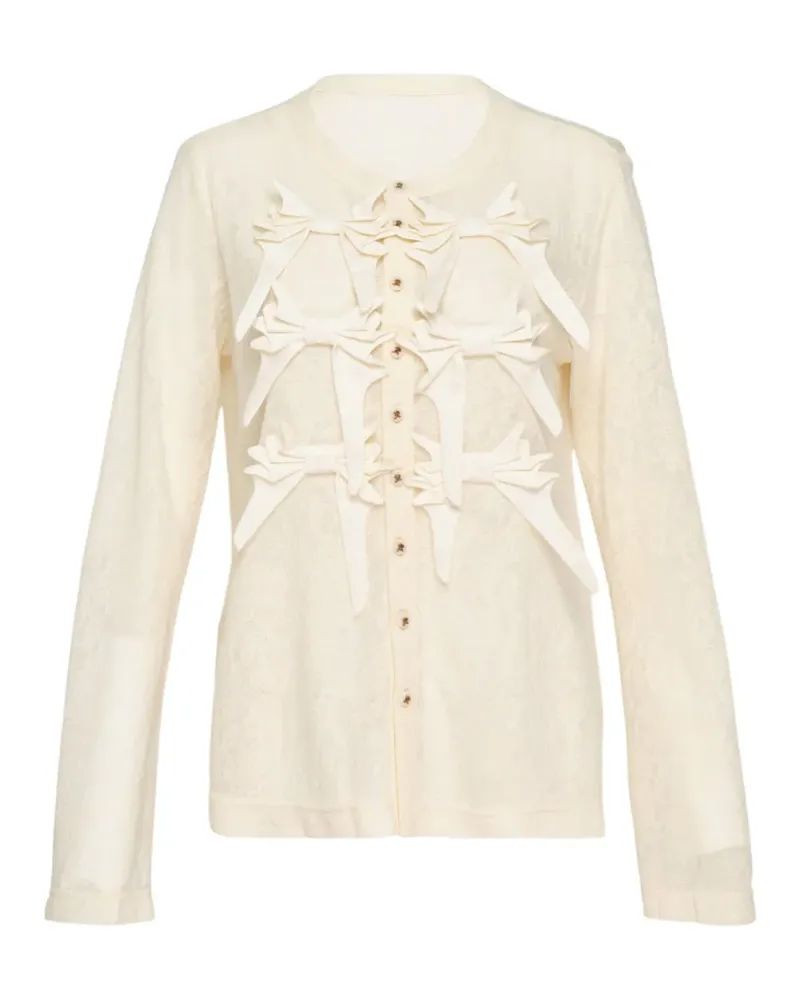 Renli Su bow-embellished lace-texture cardigan - Nude Nude