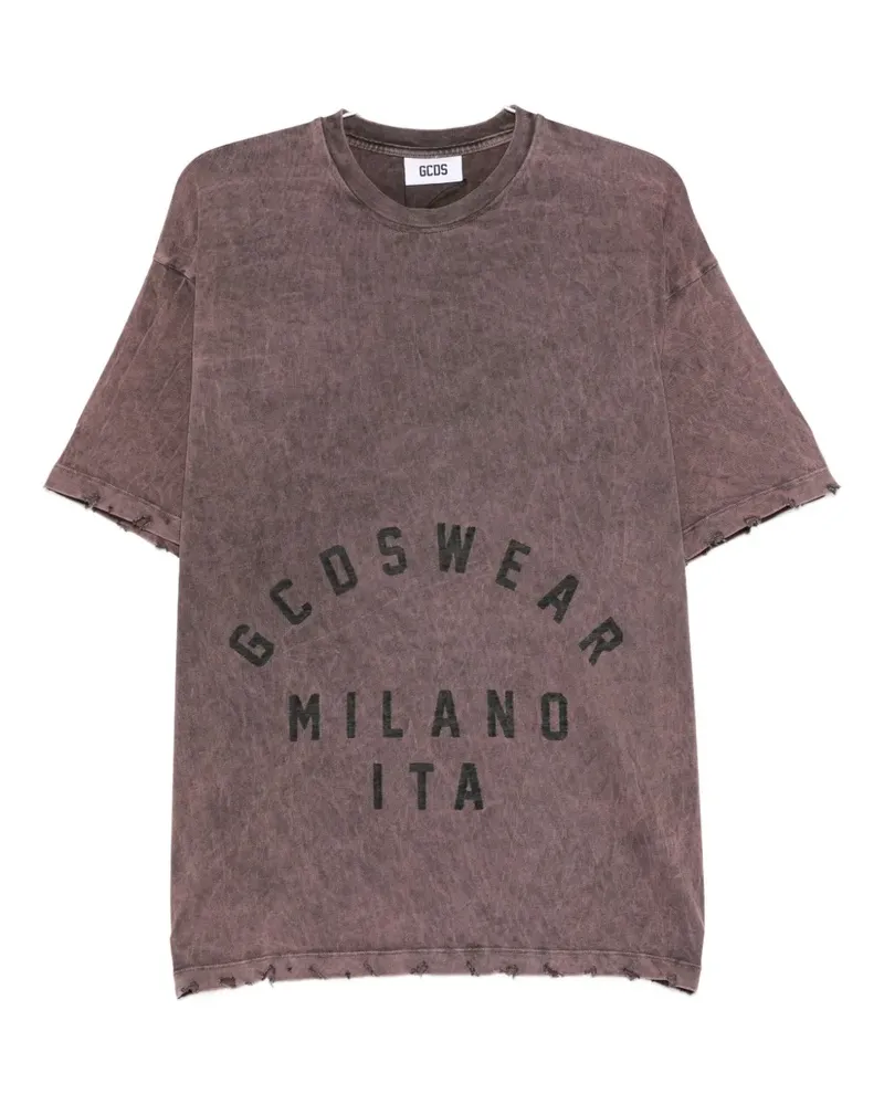 GCDS T-Shirt im Distressed-Lookn mit grafischem Print - Rot Rot