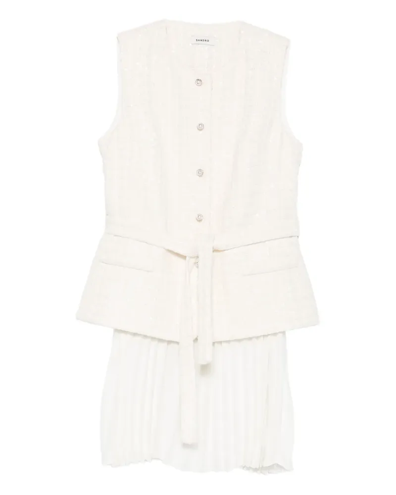 Sandro Plissiertes Kleid mit Pailletten - Nude Nude